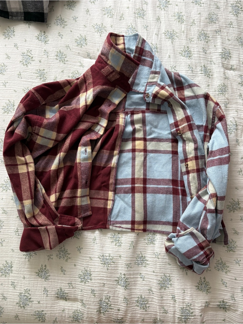 Forever 21 Burgundy, Light Blue & Cream Plaid Shirt